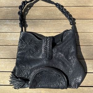 Biscote Black Leather Shoulder Bag